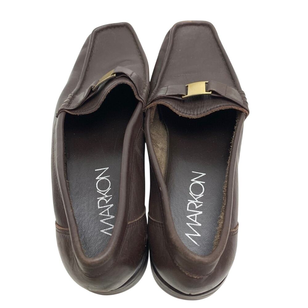 MARKON Womens Square Toe Brown Leather Loafers Flats ALPHA Slip On Shoes sz 10 - Picture 12 of 16